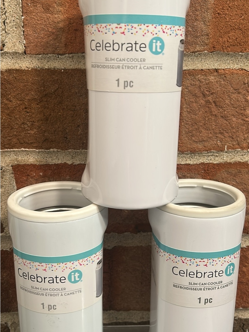 Celebrate It White Slim Can Coolers  - Set of 3